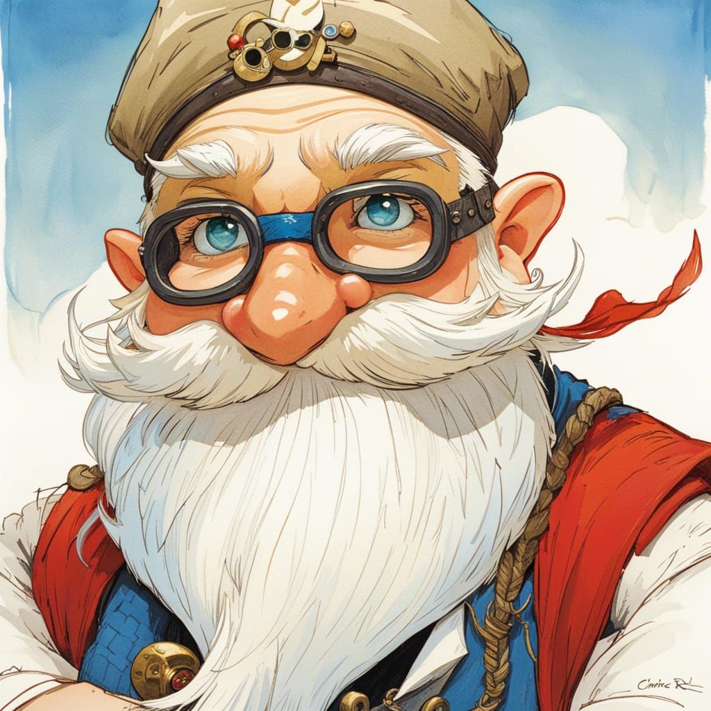 Gnome Pirate Portrait in Watercolor Storybook Style