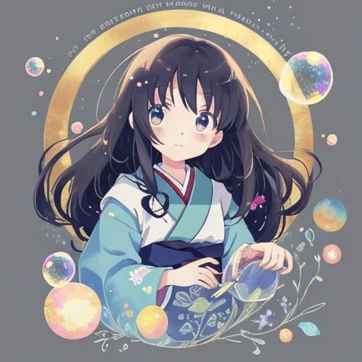 Anime Style Girl Surrounded by Bubbles