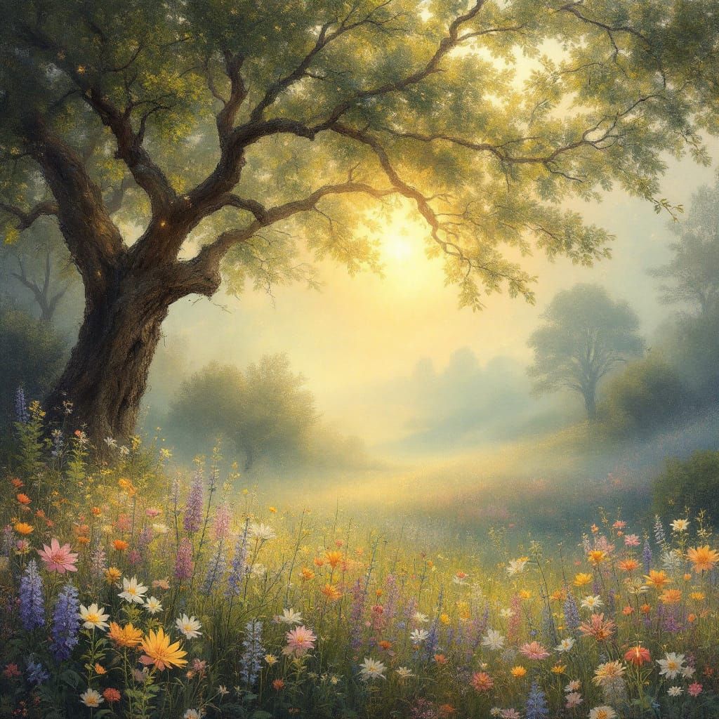 Ethereal Ancestral Connection in Impressionist Art Nouveau S...