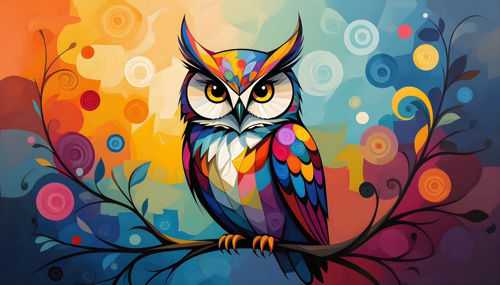 Whimsical Owl in Vibrant Neo-Impressionist Style