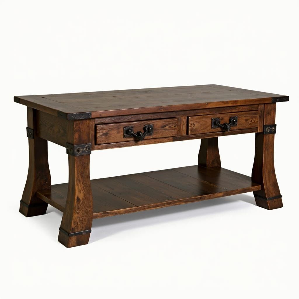 Rustic Coffee Table with Metal Accents and Drawers