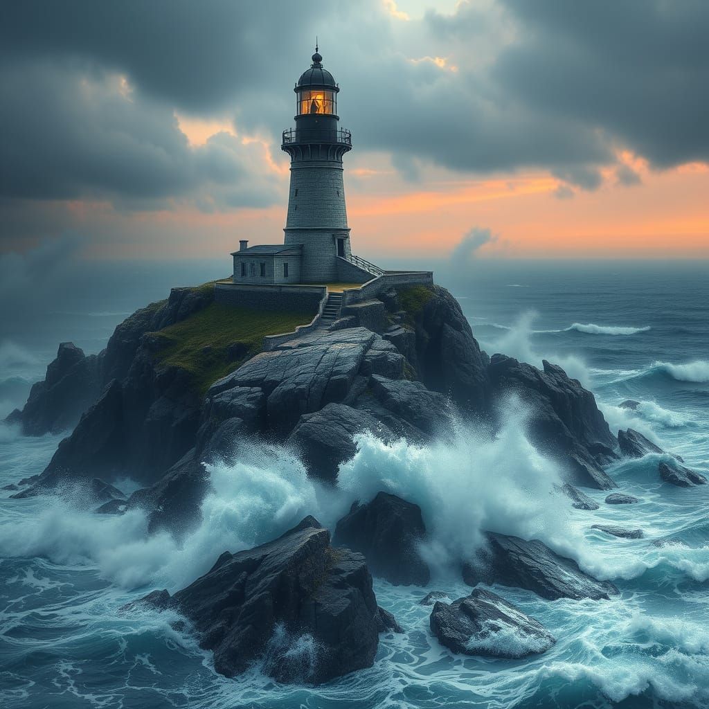 Lighthouse in Storm, Fantasy Matte Painting