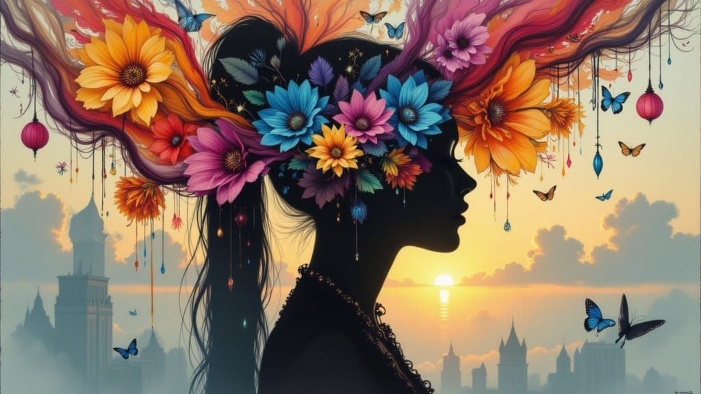 Surreal Double Exposure Silhouette of Life and Memories