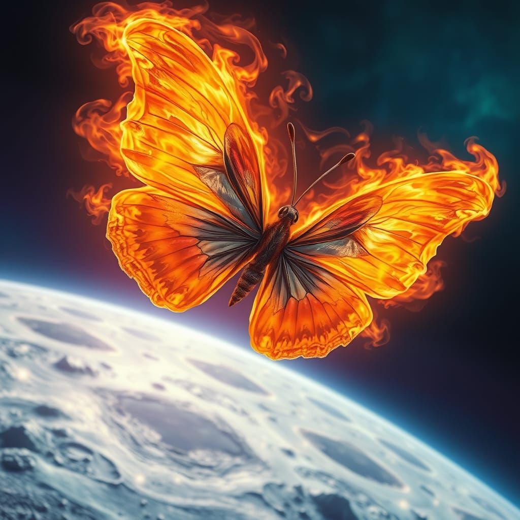 Hyperrealistic Butterfly Made of Burning Flames Above the Mo...