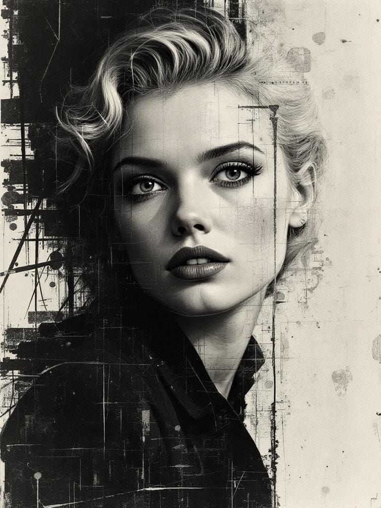 1950s Pin-Up in Vintage Newspaper Print Style