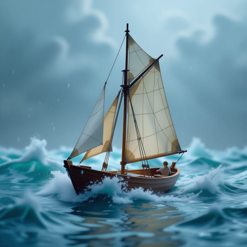 Sailboat in Storm: Origami Papercraft Style