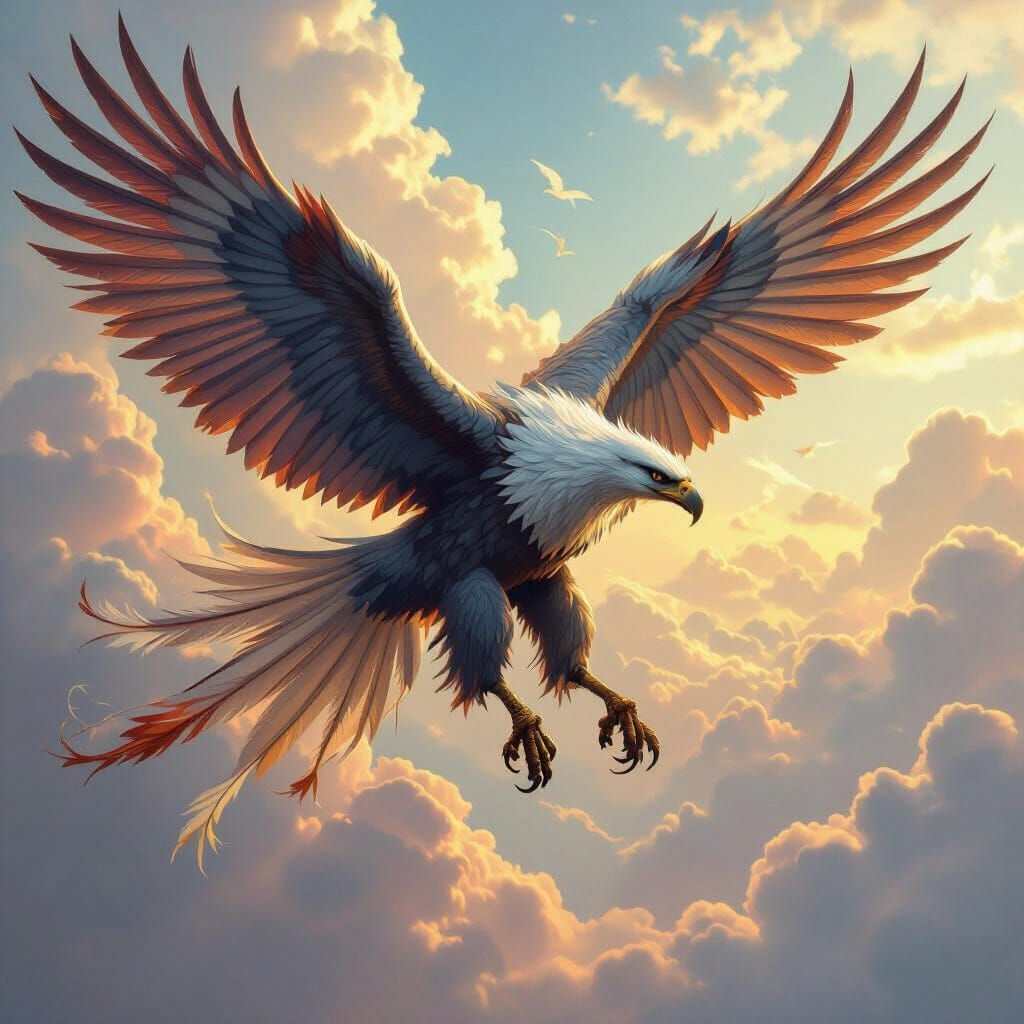 Majestic Griffin Soaring Through Mystical Skies
