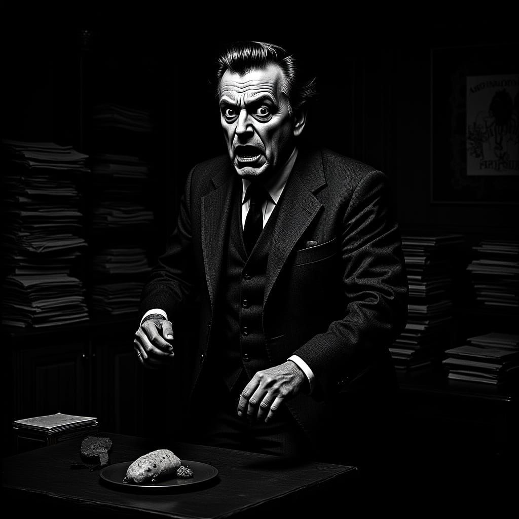 Anxious Educator in Noir Style Classroom