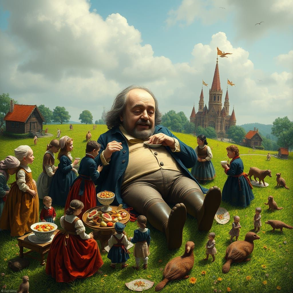 Miniature Masters Gather Around the Sleeping Goliath