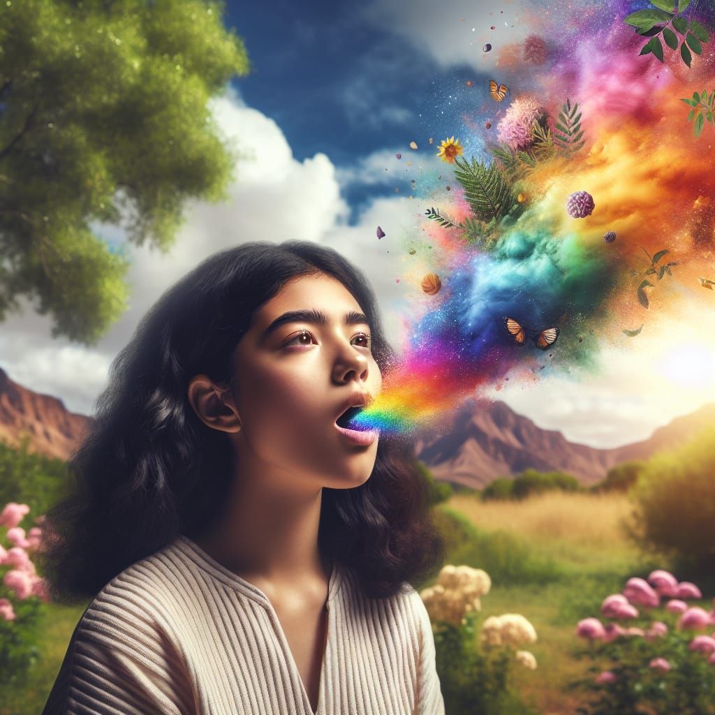 Mystical Hispanic Girl Radiates Colors After Swallowing Rain...