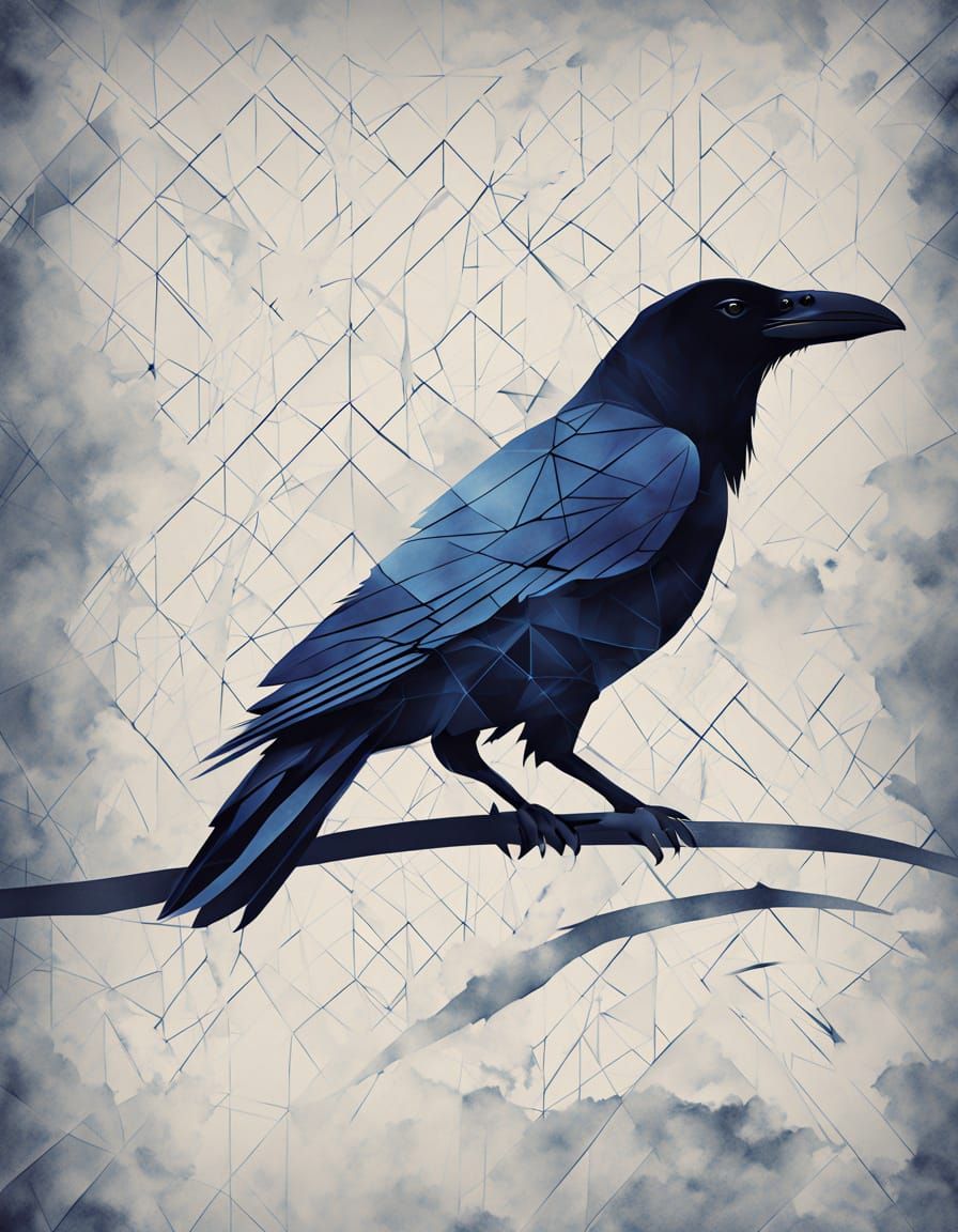 Minimalist Raven Poster Art in Indigo and Black
