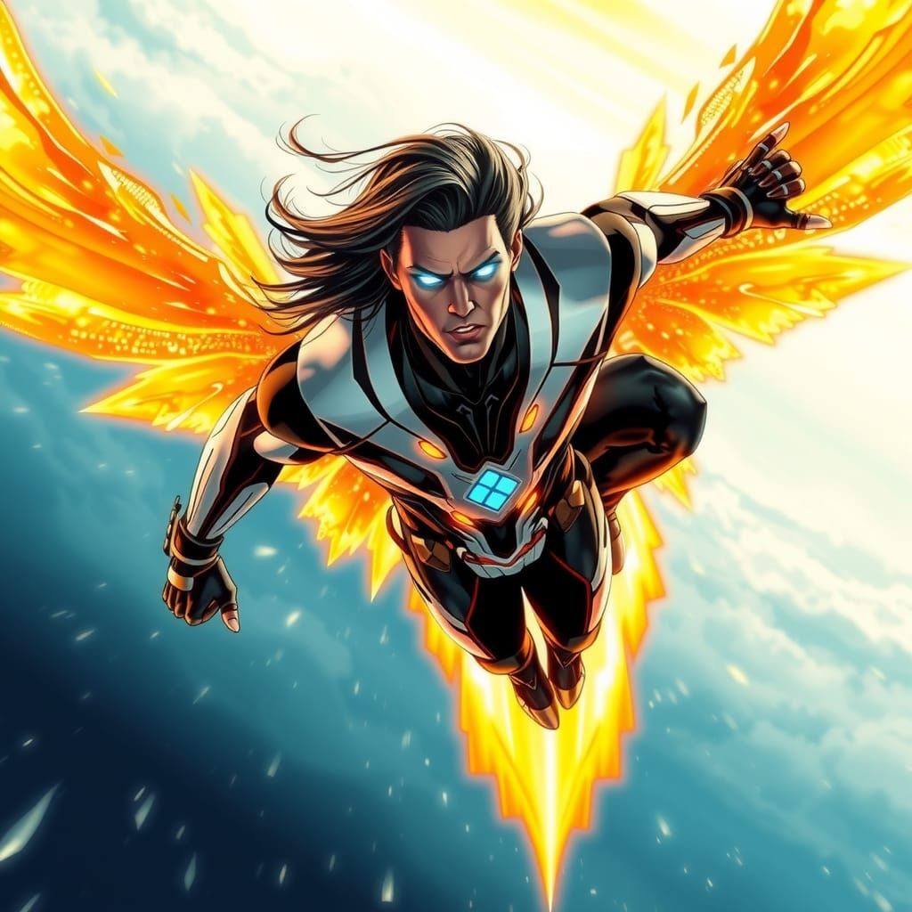 Nova Rider Soaring with Fiery Wings