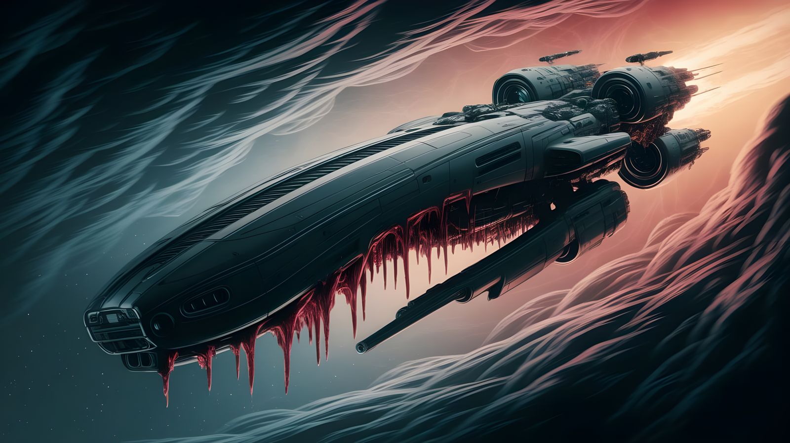 Bio-Mechanical Alien Spacecraft Rises from Cosmic Nebula