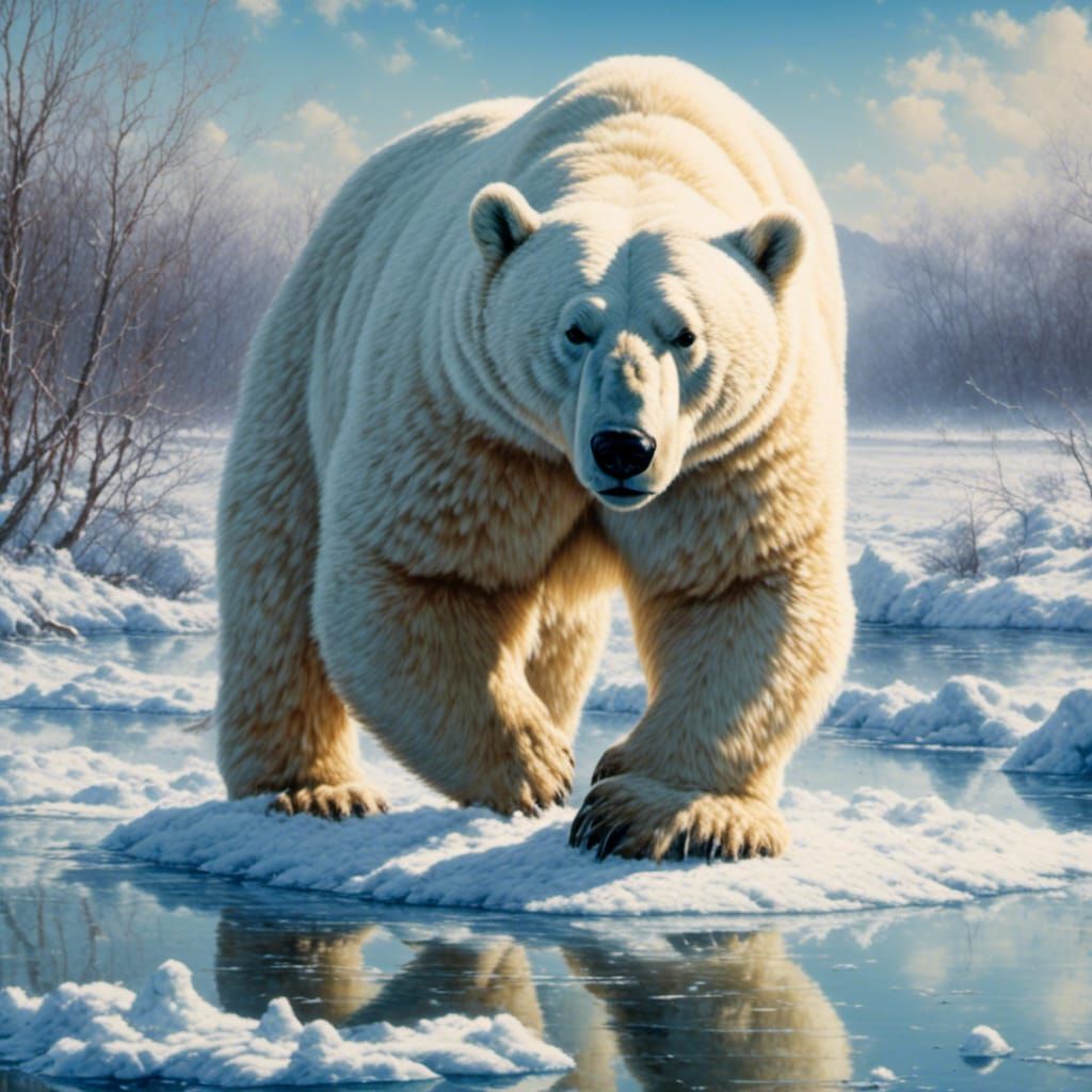 Polar Bear Hunting on Frozen Lake in Realistic Style