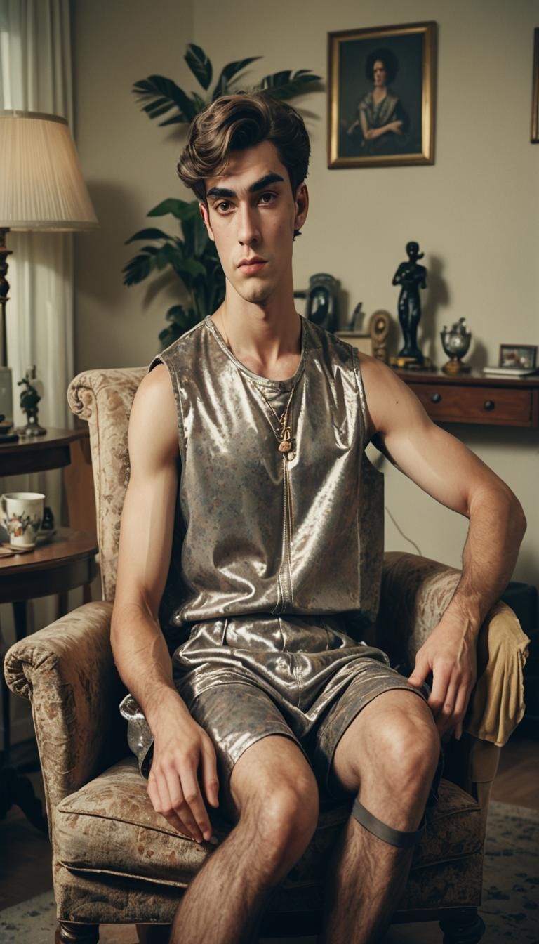 Muscular Man in Childish Dress, Cinematic Film Still