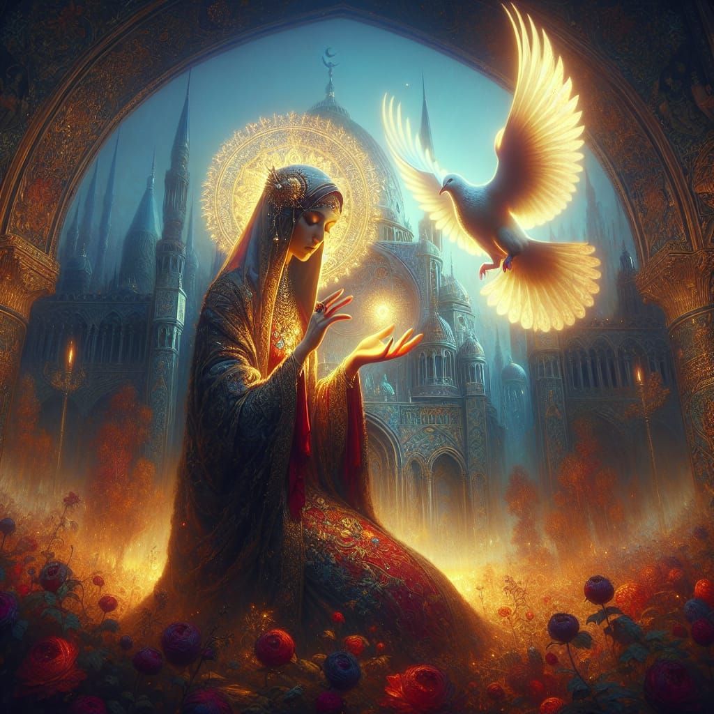 Mary and Dove in Renaissance Gothic Style