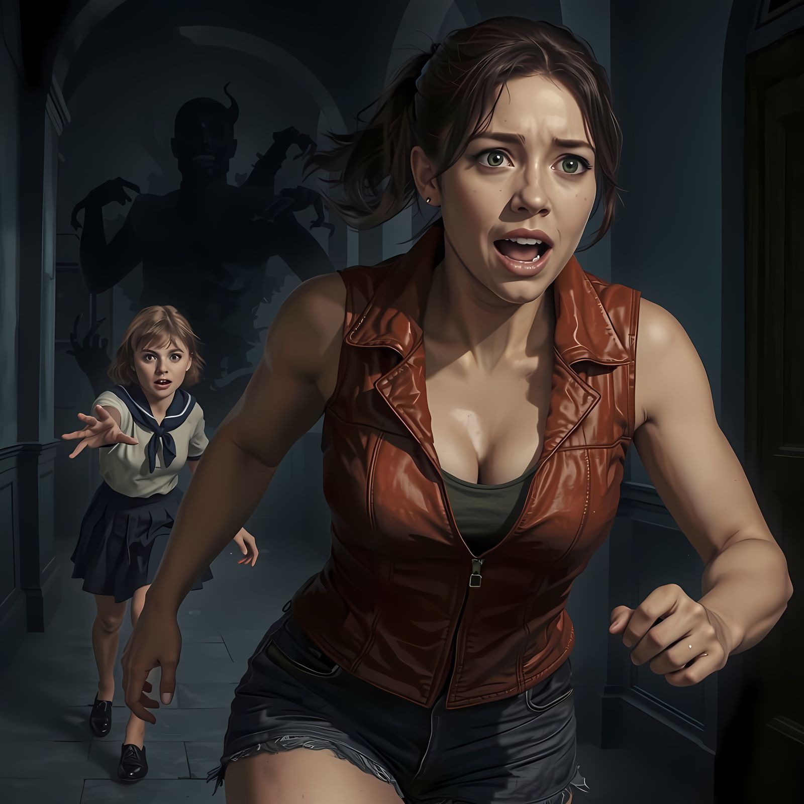 RE2 Inspired Oil Painting: Terror in Blue Hallway