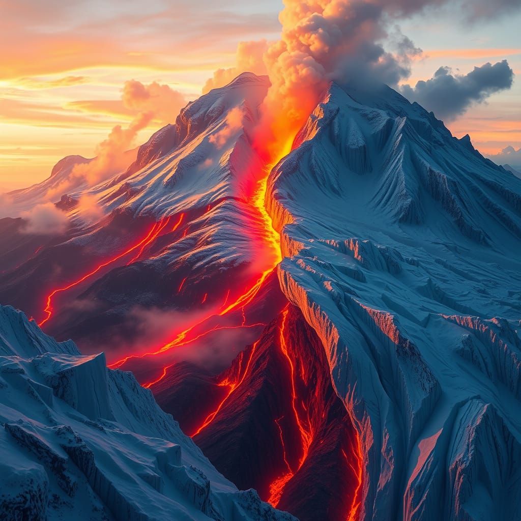 Volcano Meets Glacier: A Dramatic Contrast Landscape