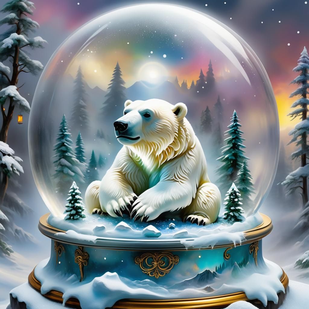 Polar Bear Trapped: Hyperdetailed Snow Globe Art