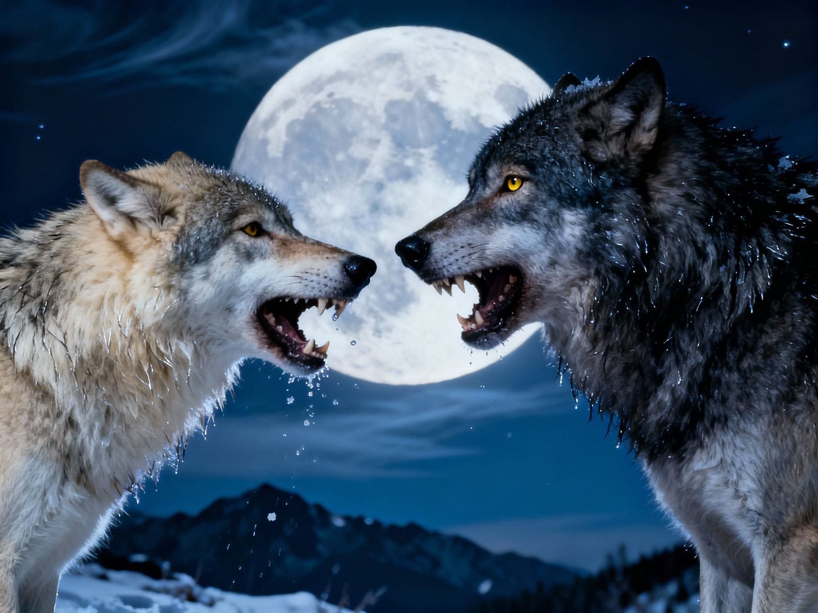 Wolves Confrontation Under Full Moon: Award-Winning Photogra...