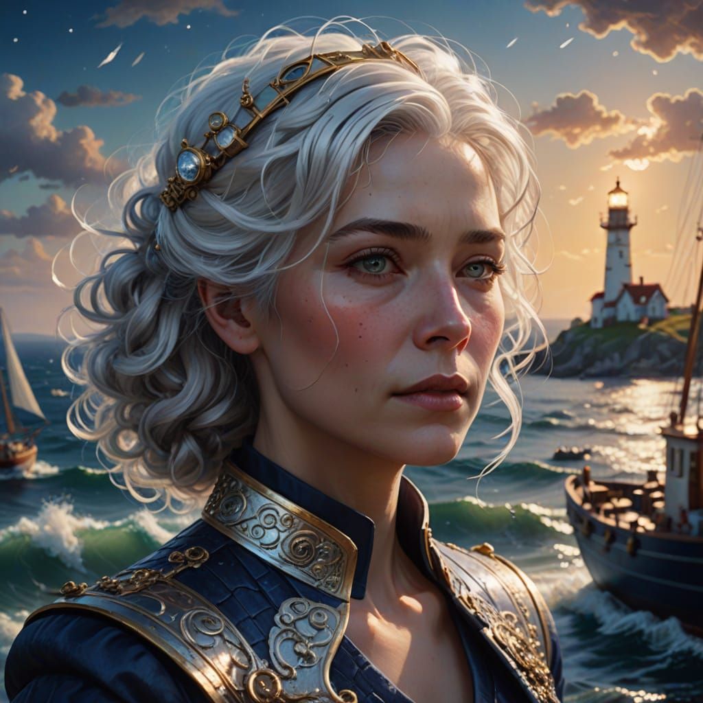 Victorian Lady with Cosmic Hair in Ethereal Style