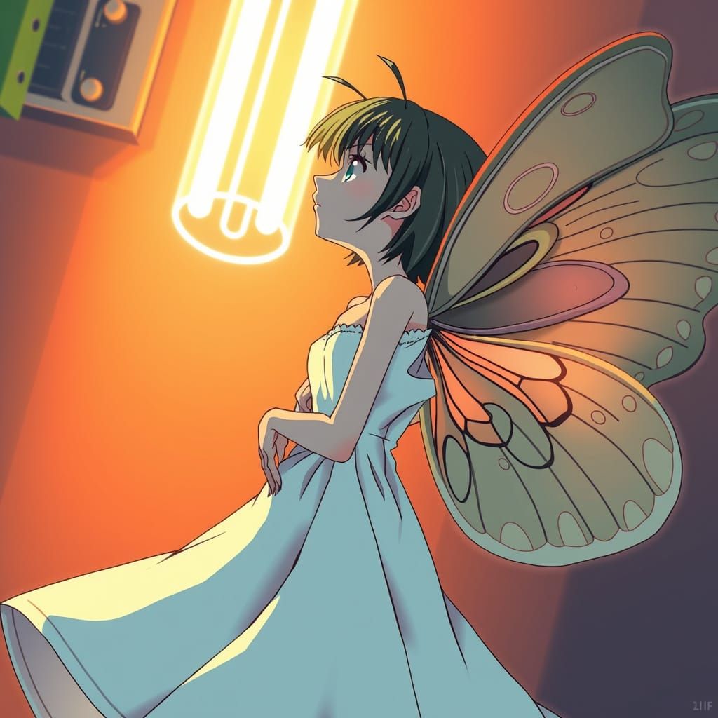 Anime Moth Girl Gazing at Light