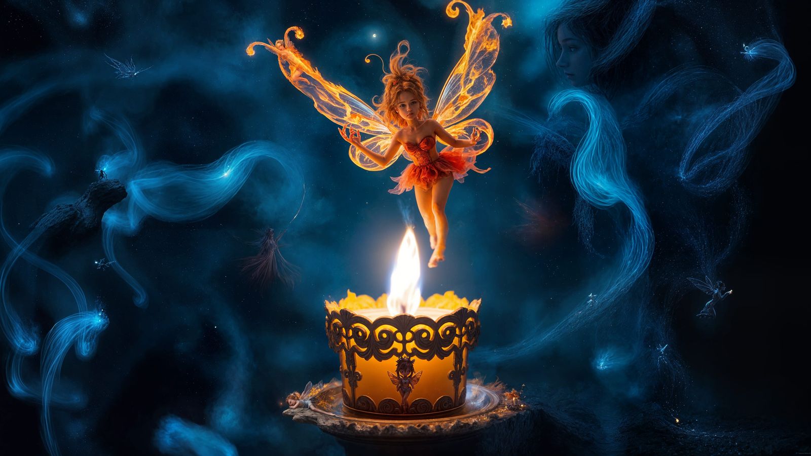 Fantasy Fairy Soars Through a Futuristic World of Blazing Fl...