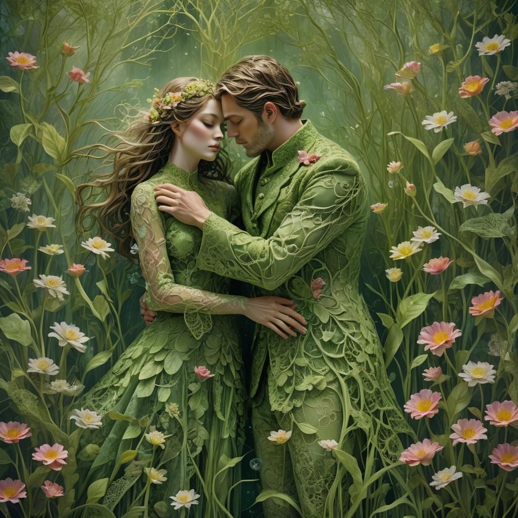 Ethereal Embrace in Light Green Lace Dreamscape