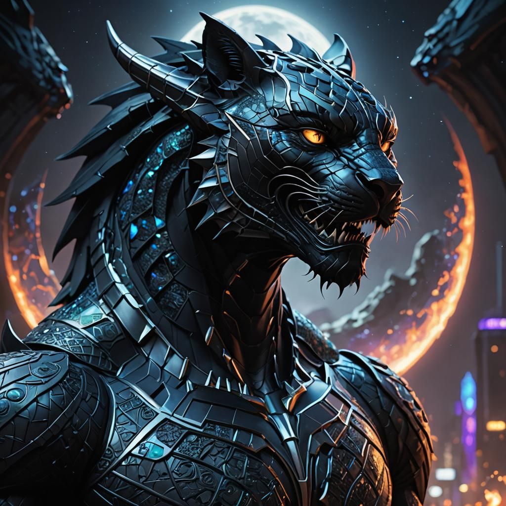 Black Panther Dragon in Dystopian Moonscape