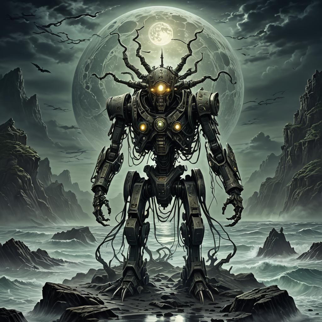 Eldritch Mecha on Moonlit Shore