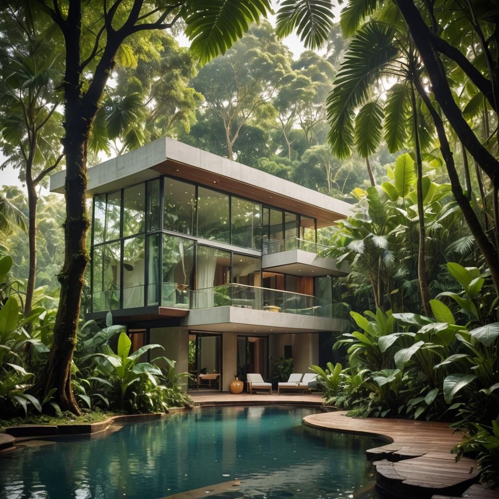 High-Tech Jungle House with Pool: Architectural Photography