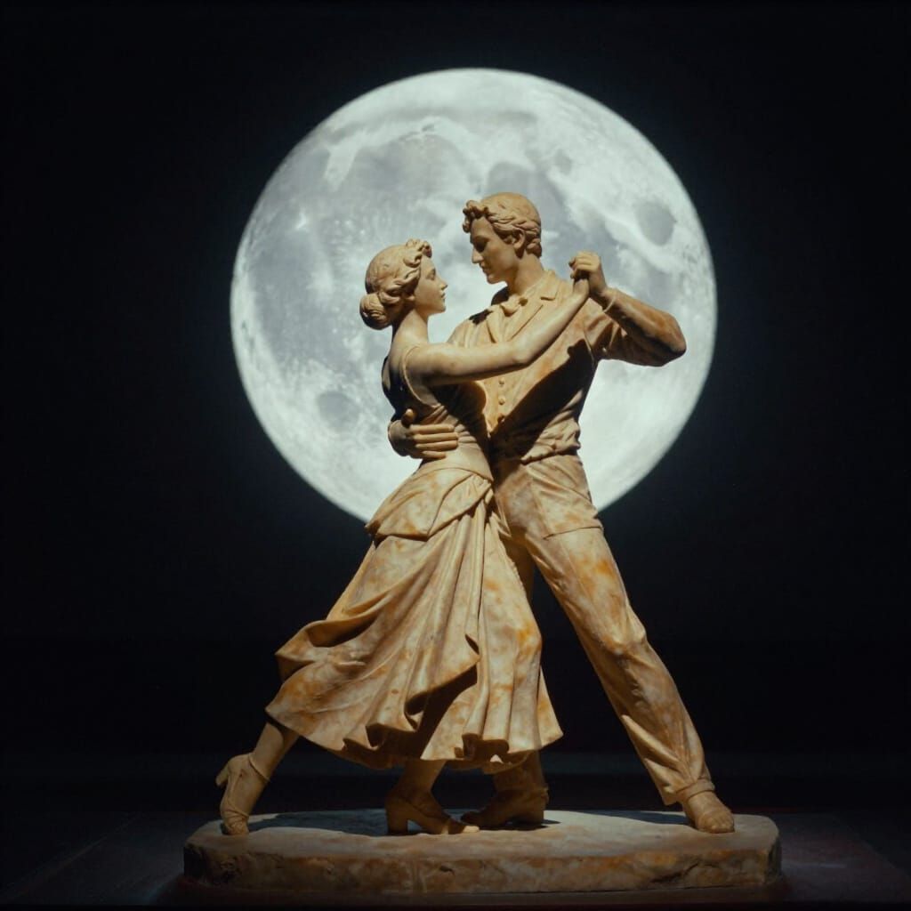 Couple Dancing Under Full Moon Cinematic Film Still