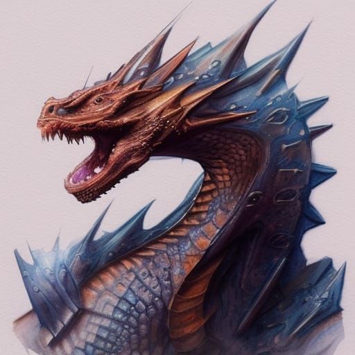 Watercolor Dragon Hatchling Roaring Portrait