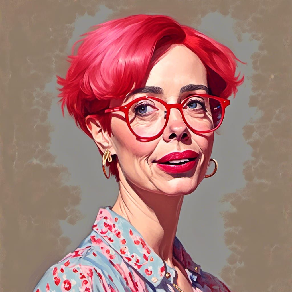 Trans Woman Singing Portrait with Red Glasses