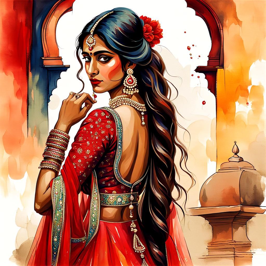 Gujarati Girl in Anarkali Dress, Kandinsky Style