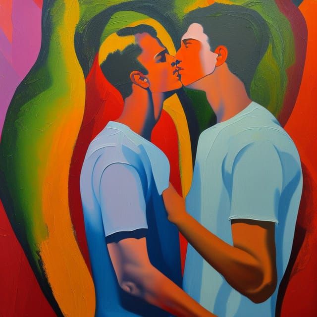 Romantic Oil Painting of Two Young Men