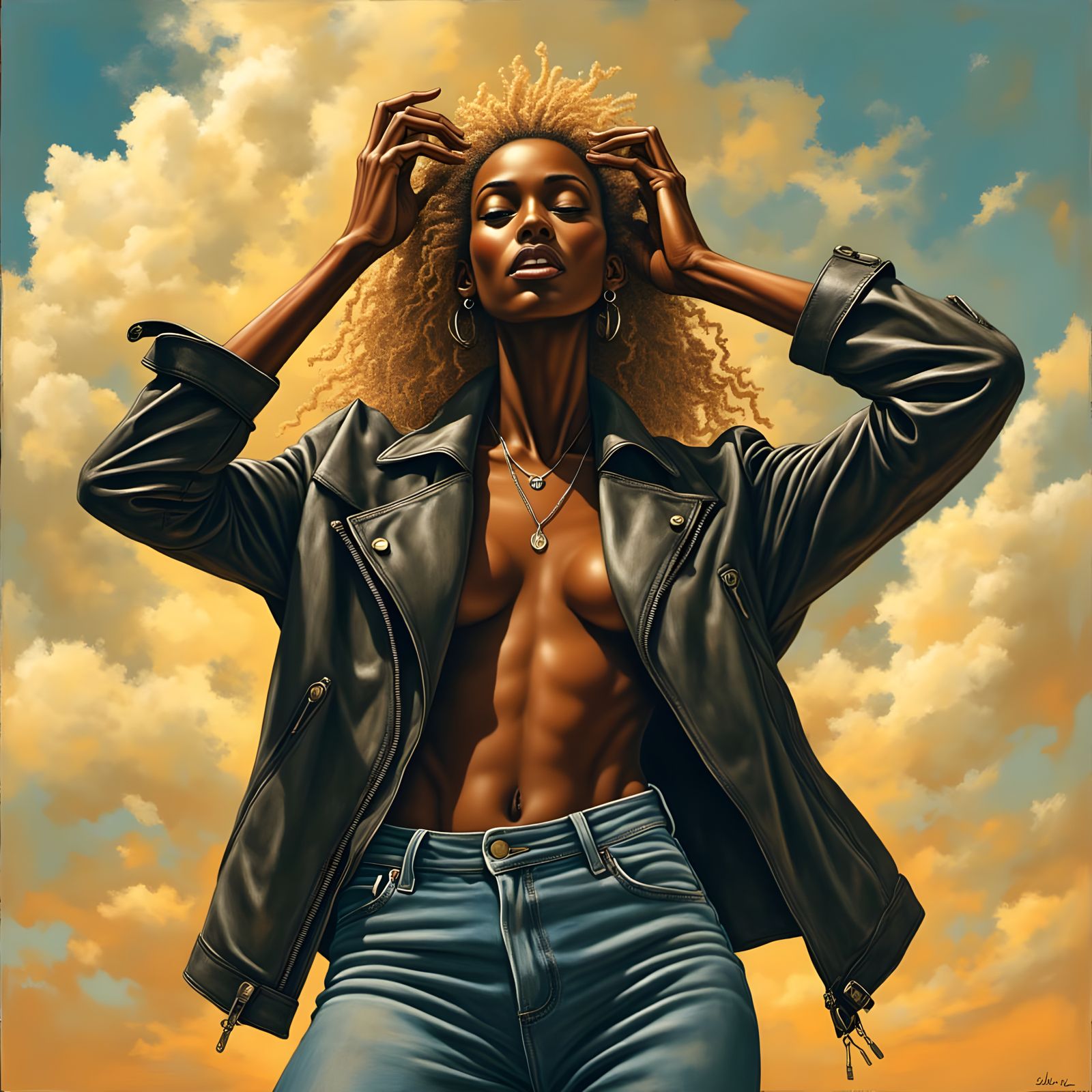 Surreal Portrait of Black Woman with Elongated Neck