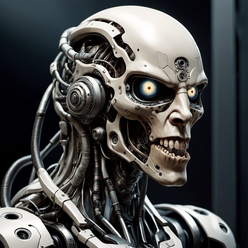 Cyborg Head in Hyperrealistic Style