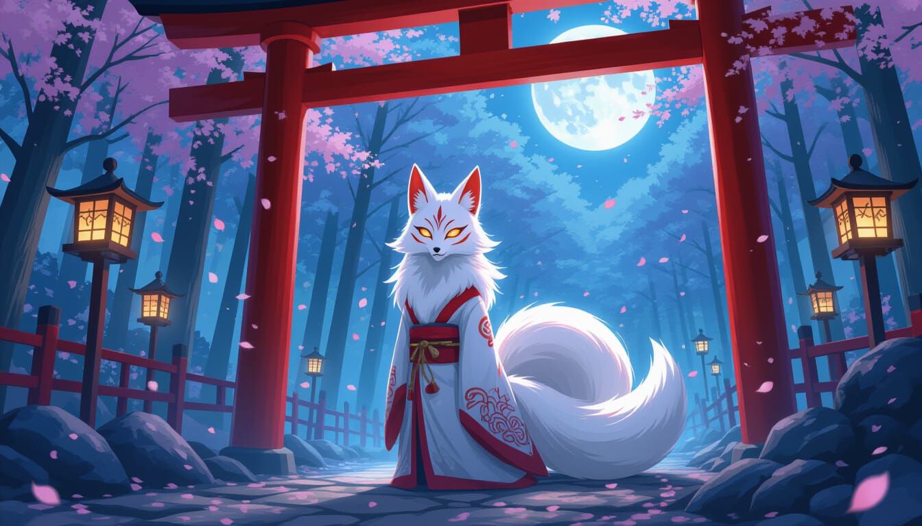 Mystical Nine-Tailed Fox Spirit in Enchanted Forest