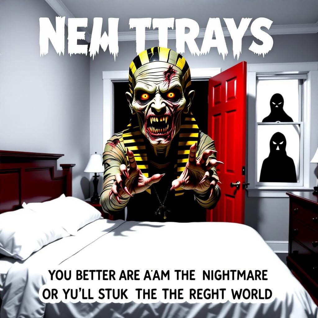 Terrifying Mummy Pharaoh Stares from Dark Bedroom