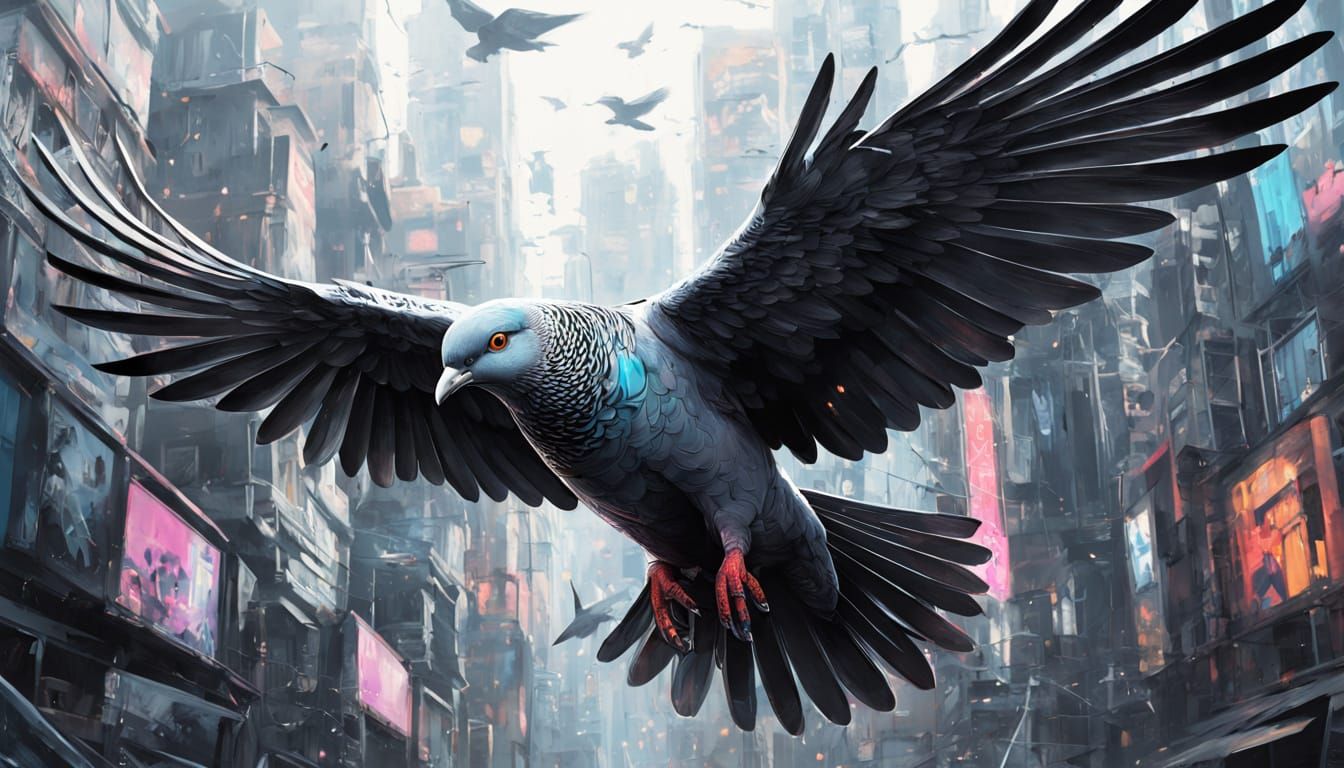 Cyberpunk Dove in Flight: A Vibrant Anime-Inspired Masterpie...