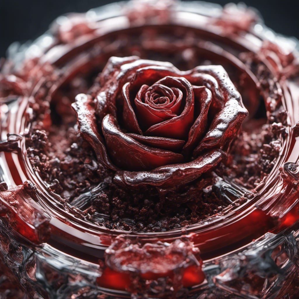 Macro Resin Ring with Red Rose: Escher Style