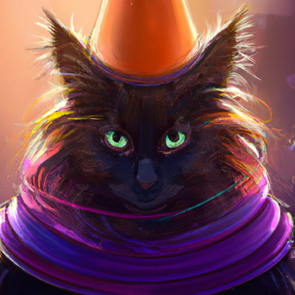 Dark Cat in Traffic Cone: Hyperdetailed Portrait