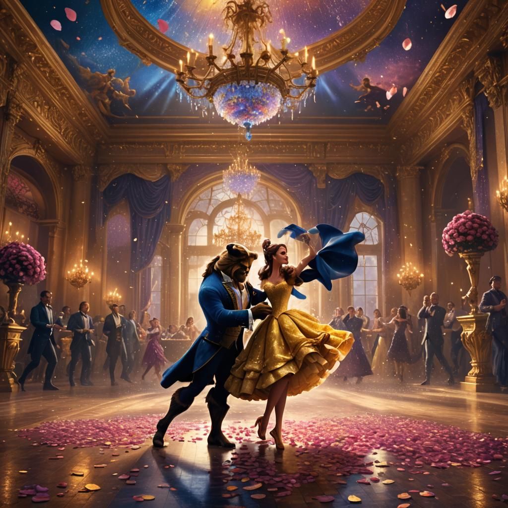 Belle and Beast Dancing: Magical Realism Art