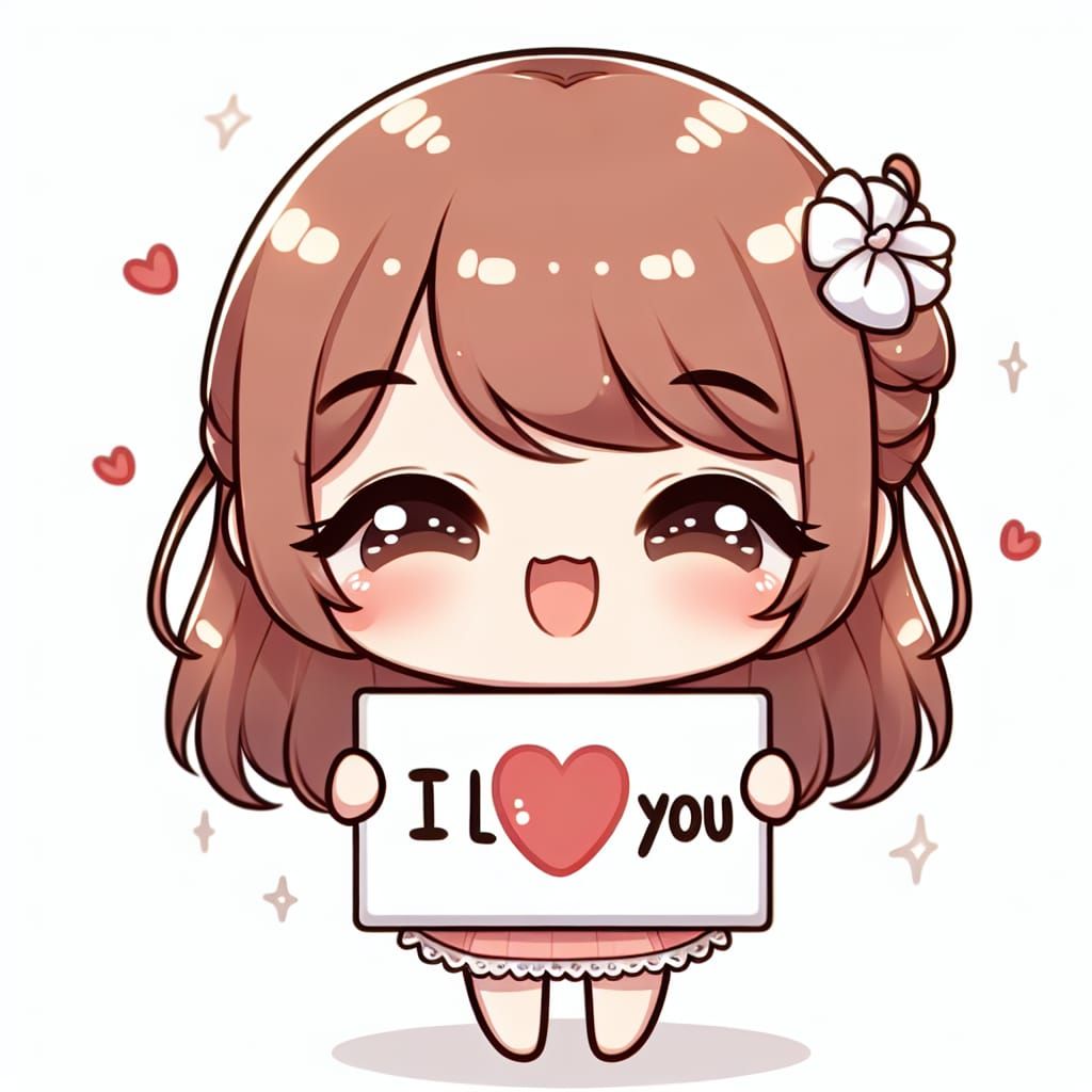 Joyous Chibi Girl with 'I Love You' Sign