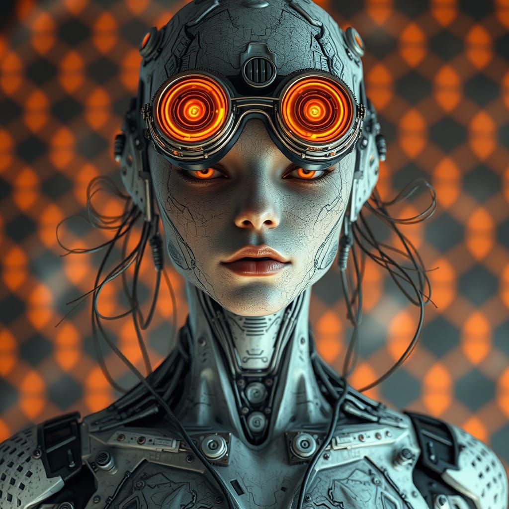 Futuristic Cyborg Goddess in Weathered Industrial Style