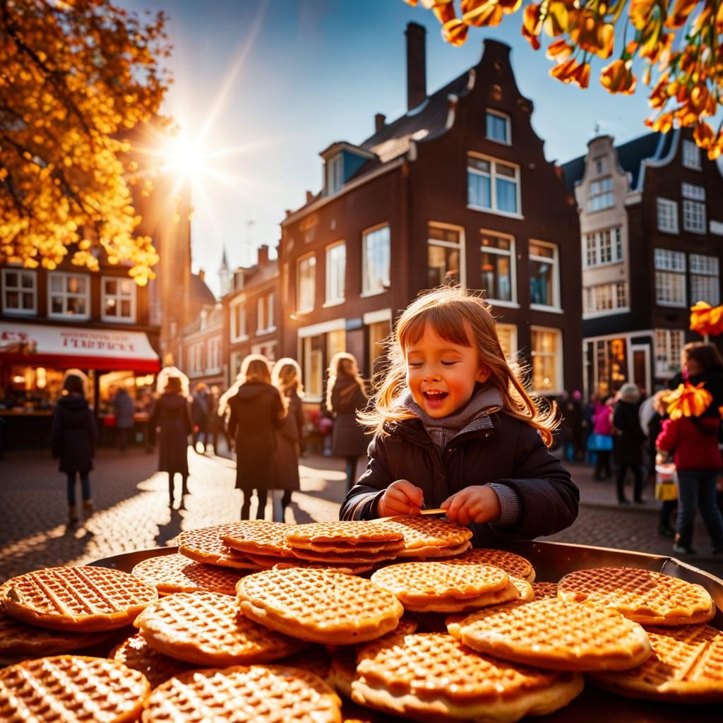 Dutch Street Market Scene in Impressionist Style