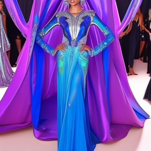 Ethereal cobalt blue holographic metamorphosis met gala dres...
