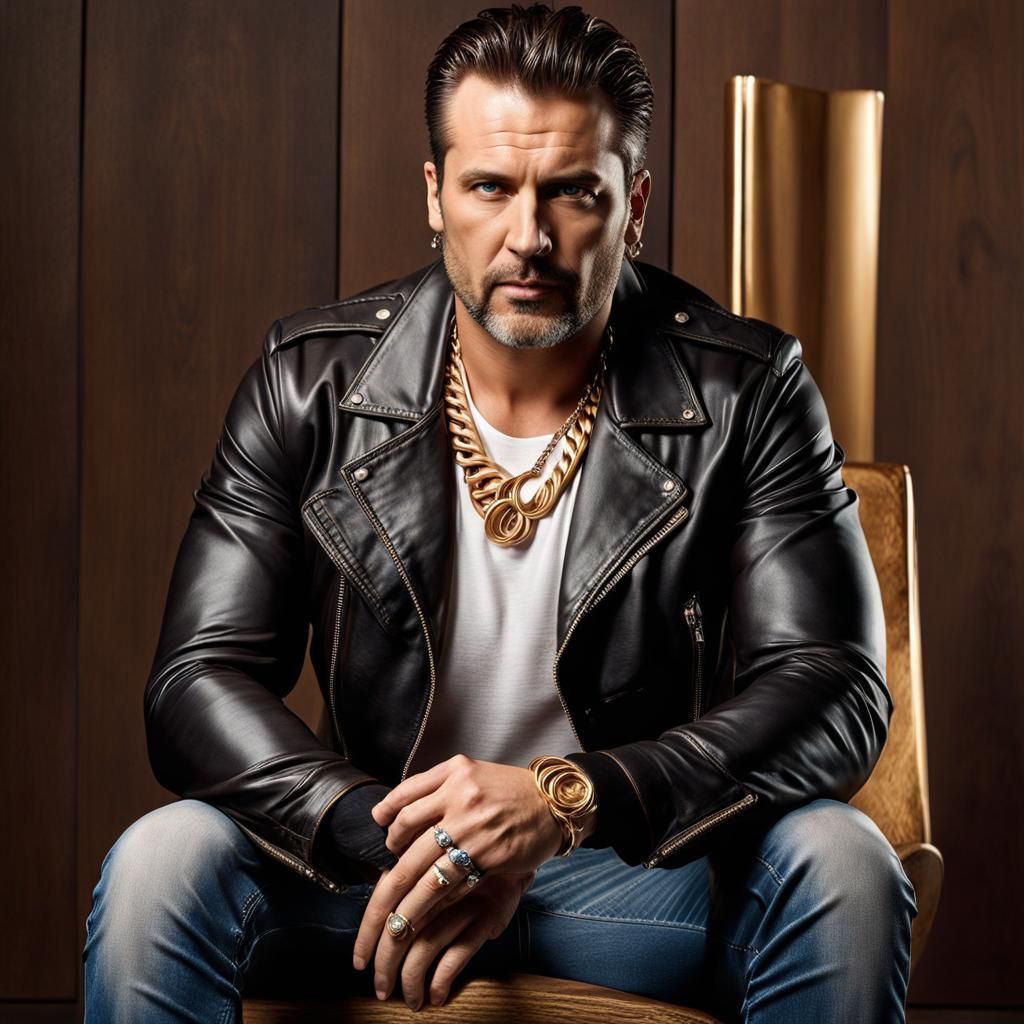 Serbian Man in Leather Jacket with Gold Jewelry