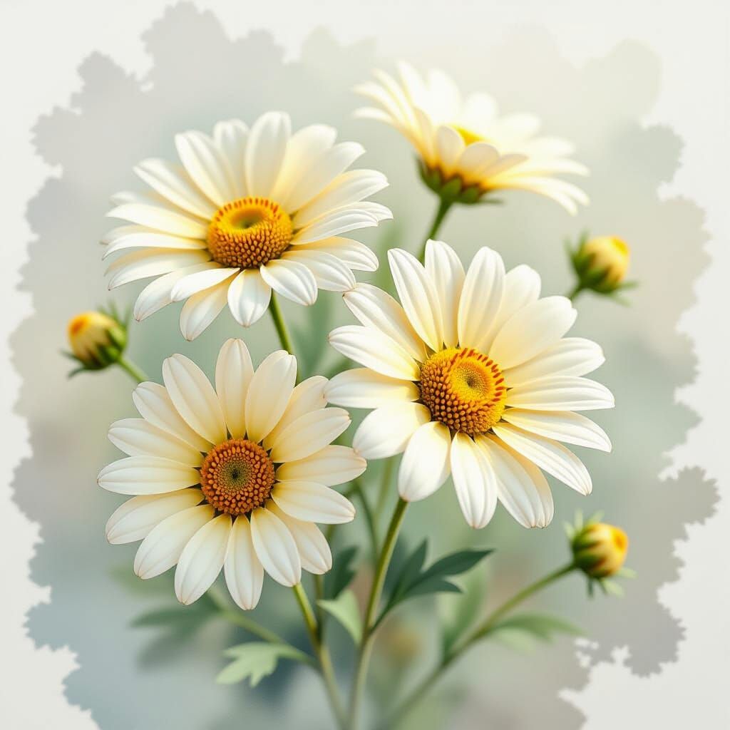 Macro Daisies in Luminous Watercolor Style